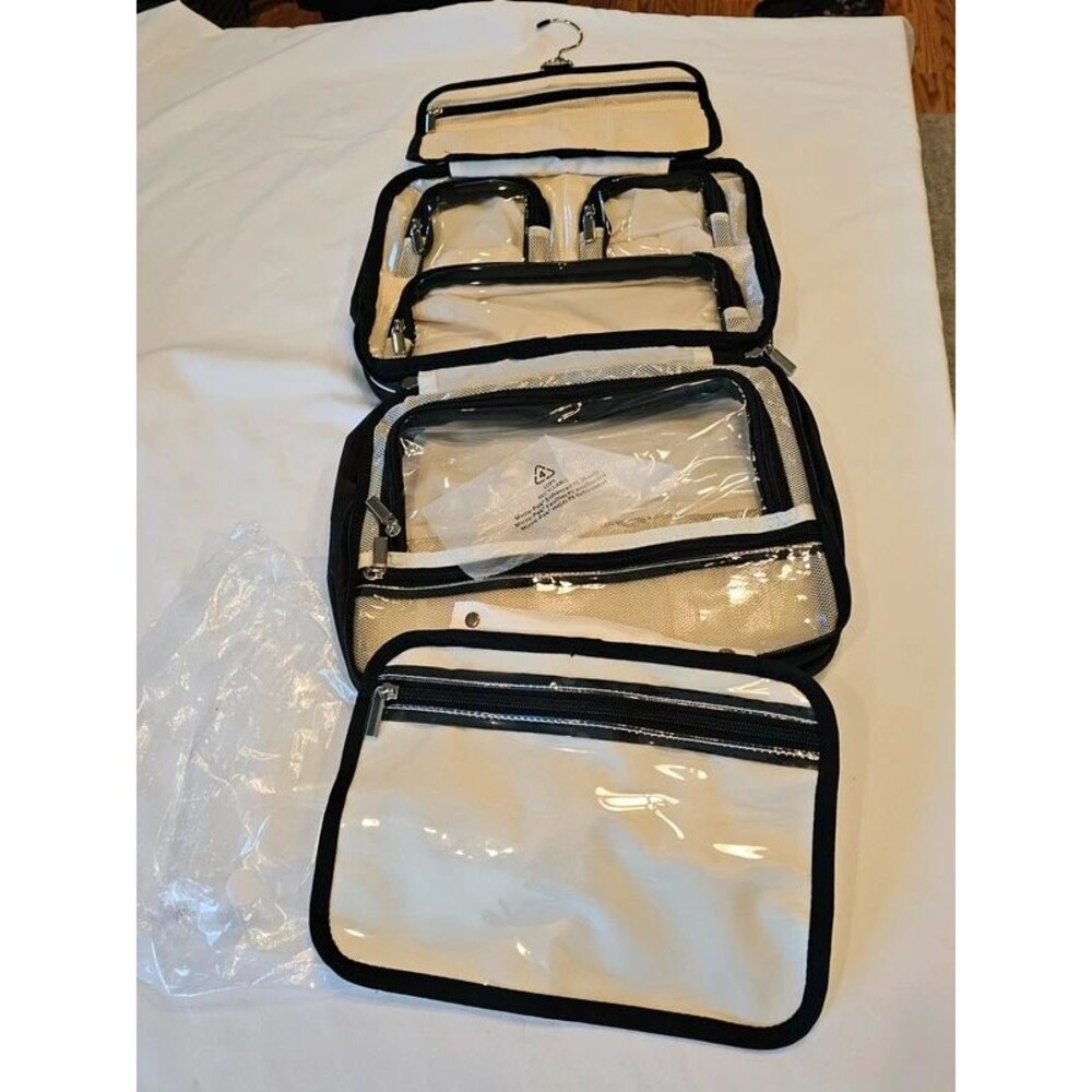 Canvas Travel Organizer Pouch in Cream with Black Trim